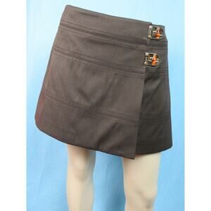 NWT GUCCI 212891 BROWN COTTON 2X JEWELED TURNLOCK BUCKLE LOGO MINI SKIRT 44